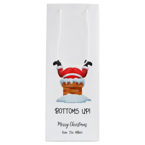 Bottoms Up Christmas Santa Wine  Wine Gift Bag