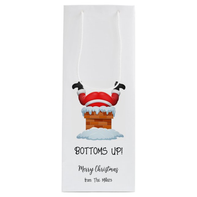 Bottoms Up Christmas Santa Wine  Wine Gift Bag (Front)