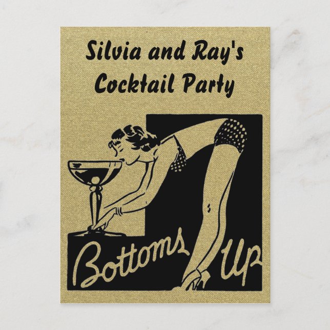 Bottoms Up Cocktail Party Personalized Invitation Postcard (Front)