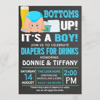 Bottoms Up Diapers For Drinks It's A Boy Invitation by TiffsSweetDesigns at Zazzle
