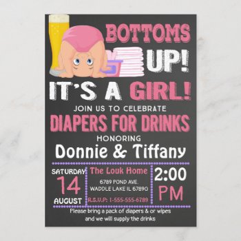 Bottoms Up Diapers For Drinks It's A Girl Invitation by TiffsSweetDesigns at Zazzle