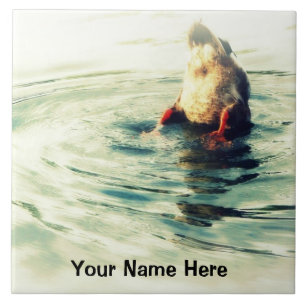 Bottoms UP! Funny Duck Butt Photo Ceramic Tile