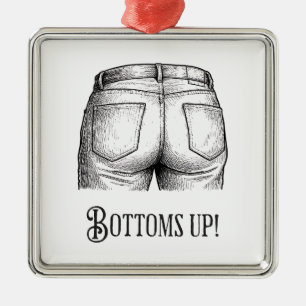 Bottoms Up! Funny White Elephant Gift Christmas Metal Ornament