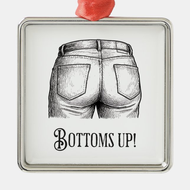 Bottoms Up! Funny White Elephant Gift Christmas Metal Ornament (Front)