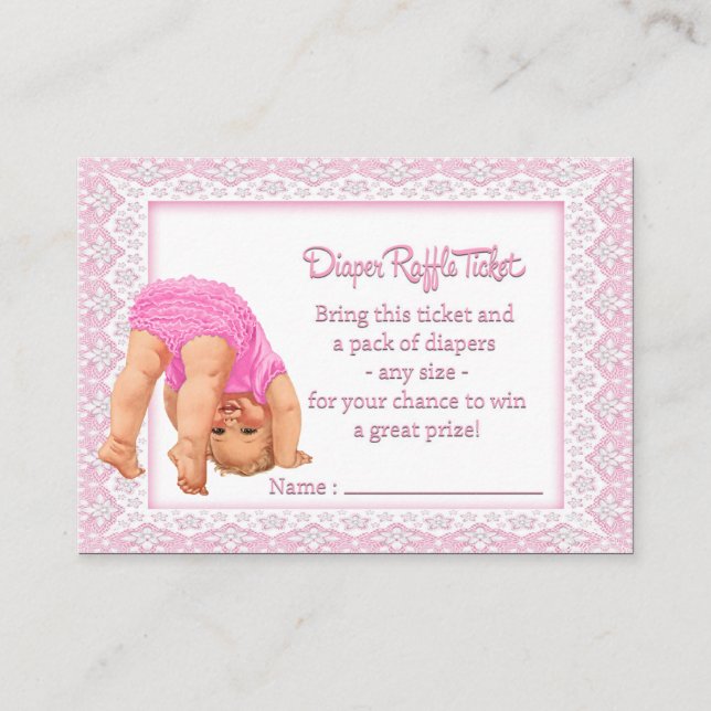 Bottoms Up Girl Diaper Raffle Ticket Enclosure Card (Front)