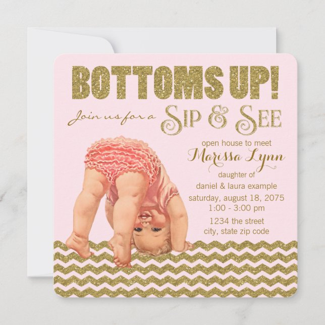 Bottoms Up Girls Sip and See Invitation (Front)