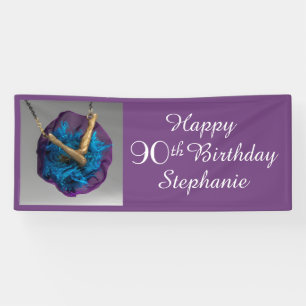 Bottoms UP Purple and Gray 90th Birthday Party Banner