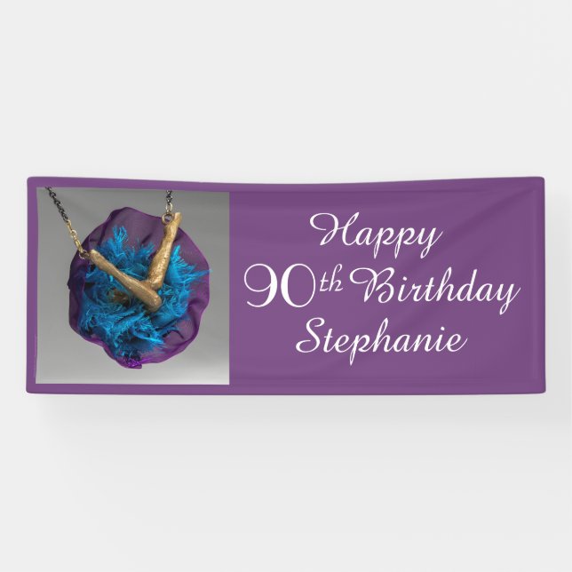 Bottoms UP Purple and Gray 90th Birthday Party Banner (Horizontal)