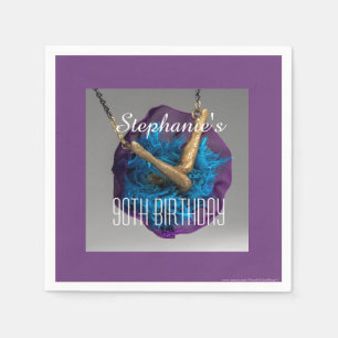 Bottoms UP Purple and Gray 90th Birthday Party Paper Napkins