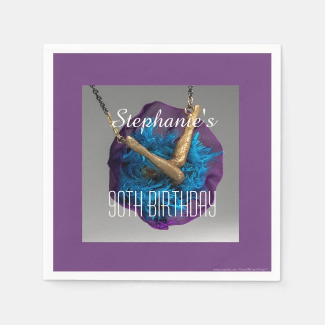 Bottoms UP Purple and Gray 90th Birthday Party Paper Napkins (Front)