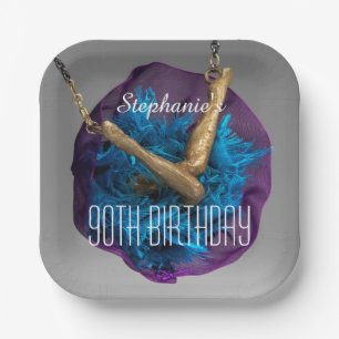 Bottoms UP Purple and Gray 90th Birthday Party Paper Plates