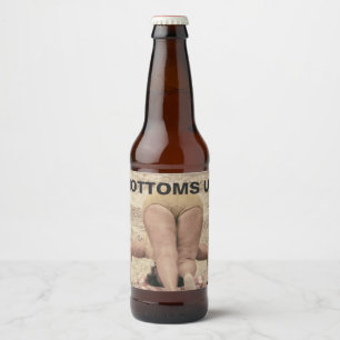 Bottoms Up Retro Bikini Bottom Beach Humor Beer Bottle Label