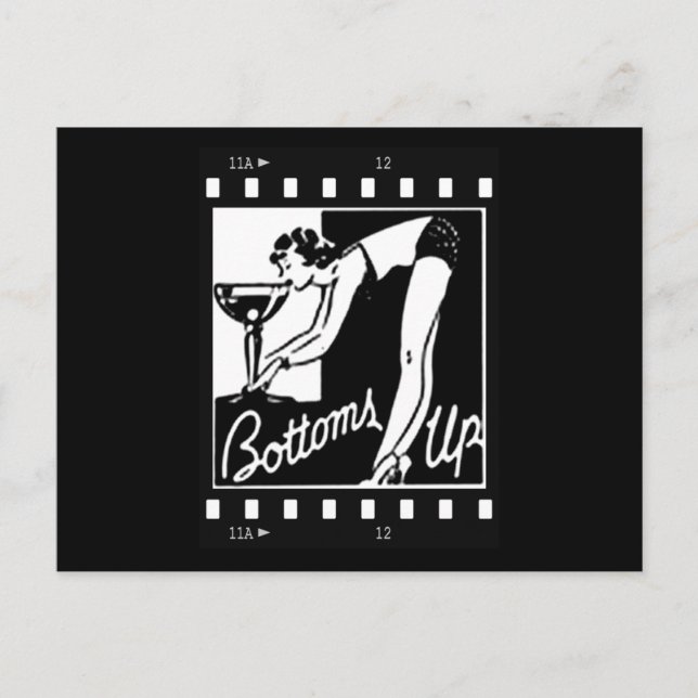 Bottoms Up Retro Lady Drinking Huge Martini Postcard (Front)