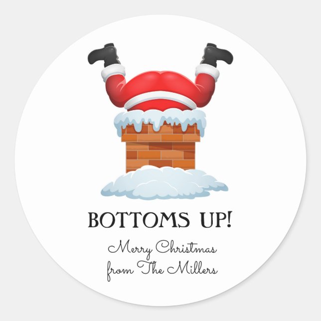 Bottoms Up Santa Holiday Beverage  Classic Round Sticker (Front)