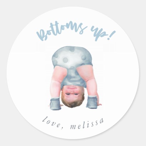 Bottoms up Steel blueblonde boy Classic Round Sticker