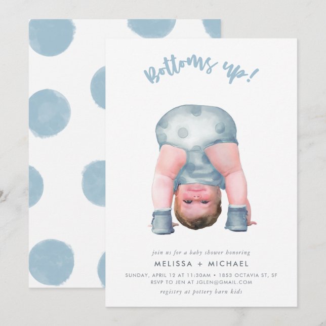 Bottoms up! (Steel blue/blonde) boy Invitation (Front/Back)