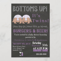 Bottoms Up Twins Baby Shower Invitation