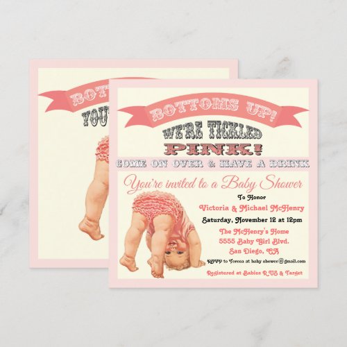 Bottom's Up Vintage Baby Girl Shower Invitations