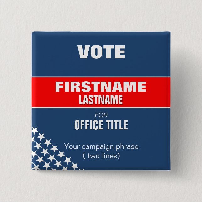 botton quadrado eleição com estrelas pinback button (Front)