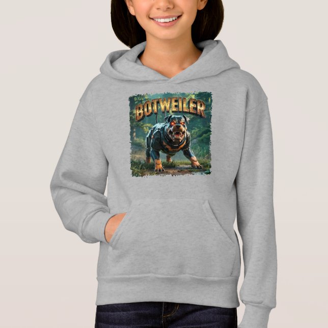 Botweiler Illustration – Robot Rottweiler Funny Hoodie (Front)