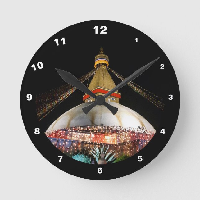Boudhanath Stupa at night & Kathmandu /Nepal Round Clock (Front)