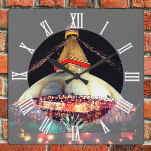 Boudhanath Stupa at night, Kathmandu, Nepal Square Wall Clock