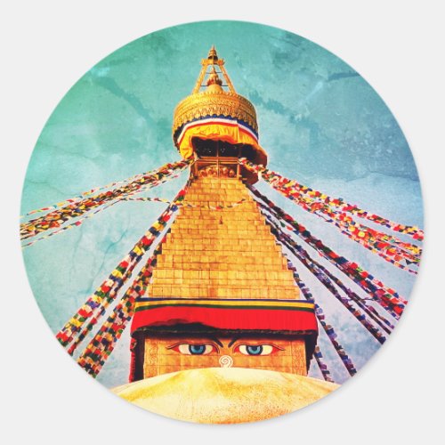 Boudhanath Stupa Buddha Eyes Himalayas Nepal Classic Round Sticker