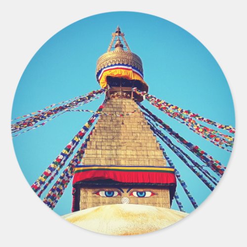 Boudhanath Stupa Buddha Eyes Himalayas Nepal Classic Round Sticker