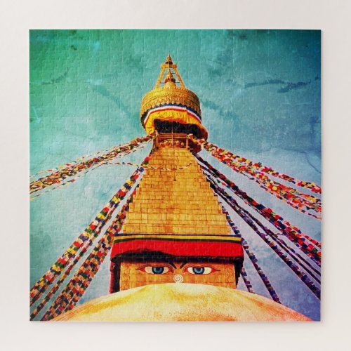 Boudhanath Stupa Buddha Eyes Himalayas Nepal Jigsaw Puzzle