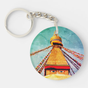 Boudhanath Stupa, Buddha Eyes, Himalayas, Nepal Keychain