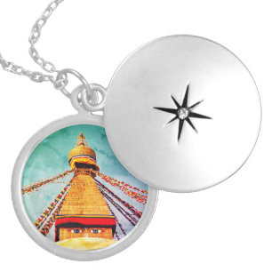 Boudhanath Stupa, Buddha Eyes, Himalayas, Nepal Locket Necklace
