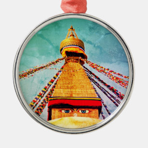 Boudhanath Stupa, Buddha Eyes, Himalayas, Nepal Metal Ornament