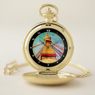 Boudhanath Stupa, Buddha Eyes, Himalayas, Nepal Pocket Watch