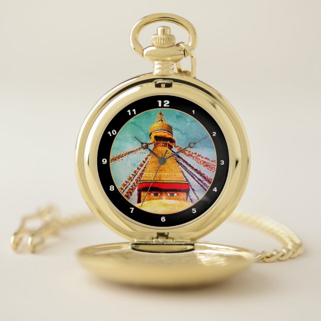 Boudhanath Stupa, Buddha Eyes, Himalayas, Nepal Pocket Watch (Inside)