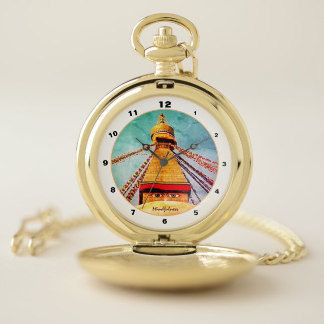 Boudhanath Stupa, Buddha Eyes, Himalayas, Nepal Pocket Watch (Inside)