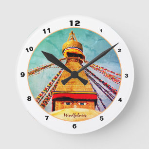 Boudhanath Stupa, Buddha Eyes, Himalayas, Nepal Round Clock