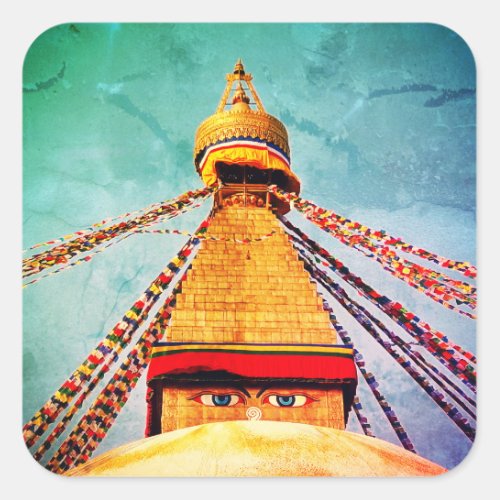 Boudhanath Stupa Buddha Eyes Himalayas Nepal Square Sticker