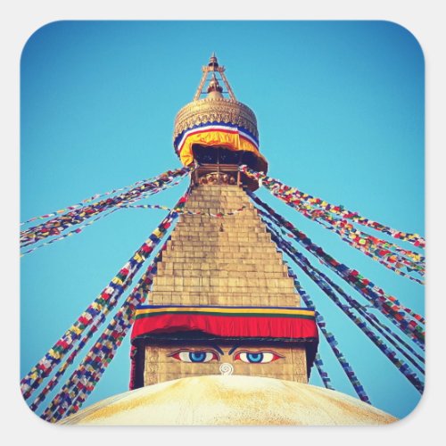 Boudhanath Stupa Buddha Eyes Himalayas Nepal Square Sticker