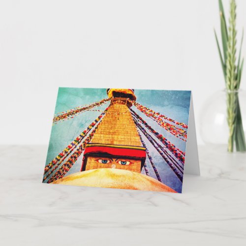 Boudhanath Stupa Buddha Eyes Kathmandu Nepal  Card