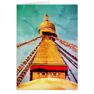 Boudhanath Stupa, Buddha Eyes, Kathmandu, Nepal Cards