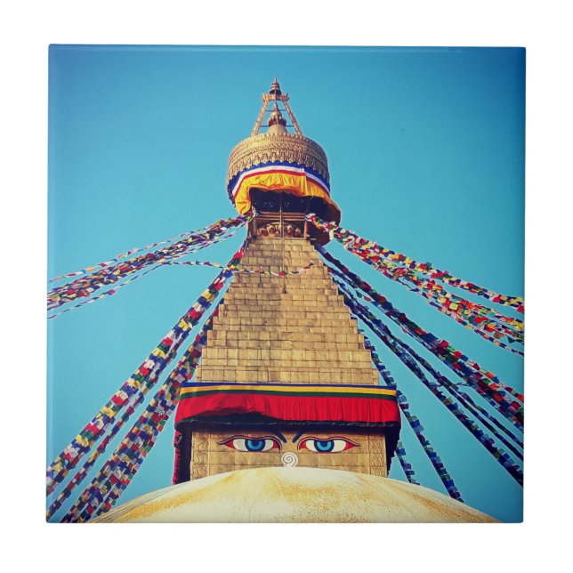 Boudhanath Stupa, Buddha Eyes, Kathmandu, Nepal Ceramic Tile (Front)