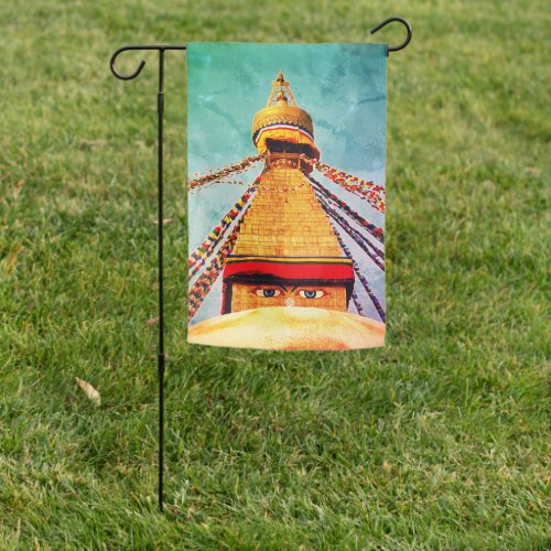 Boudhanath Stupa Buddha Eyes Kathmandu Nepal Garden Flag