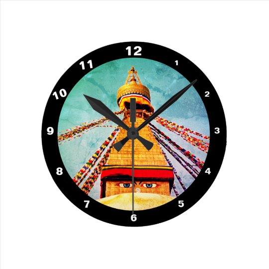 Boudhanath Stupa & Buddha Nepal /Vintage dharma Round Clock
