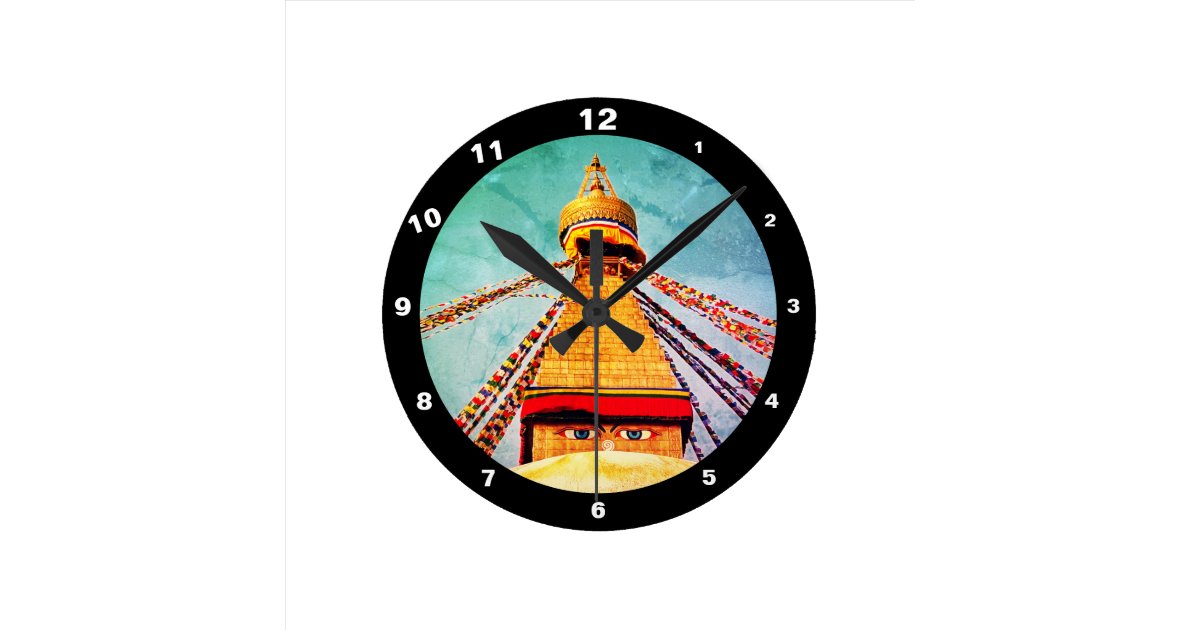 Boudhanath Stupa & Buddha Nepal /Vintage dharma Round Clock