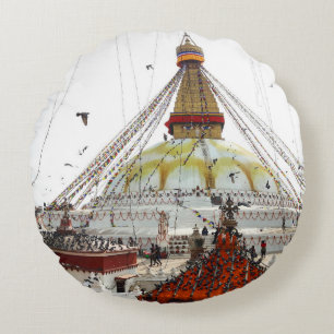 Boudhanath Stupa, Dharma, Himalayas - Nepal Round Pillow