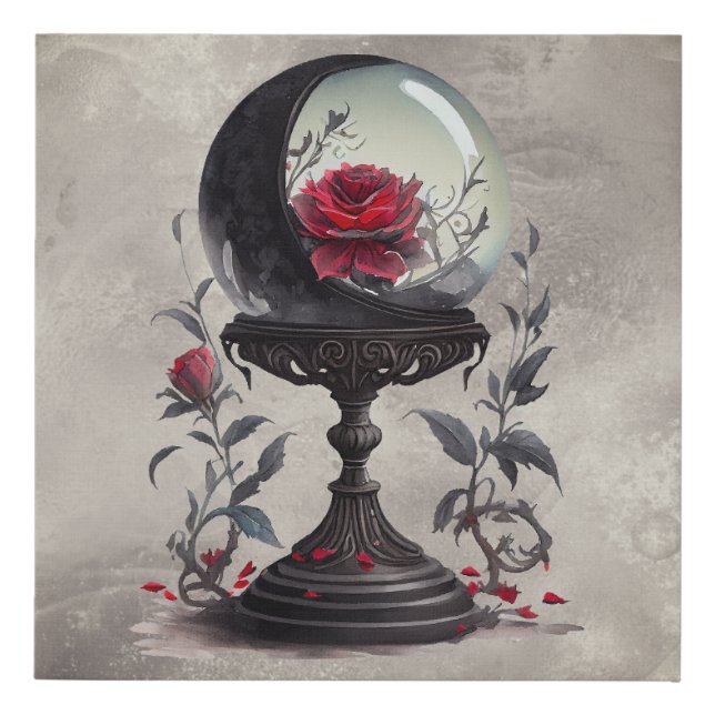 Boudoir | Crystal Ball Crescent Moon Red Roses Faux Canvas Print (Front)