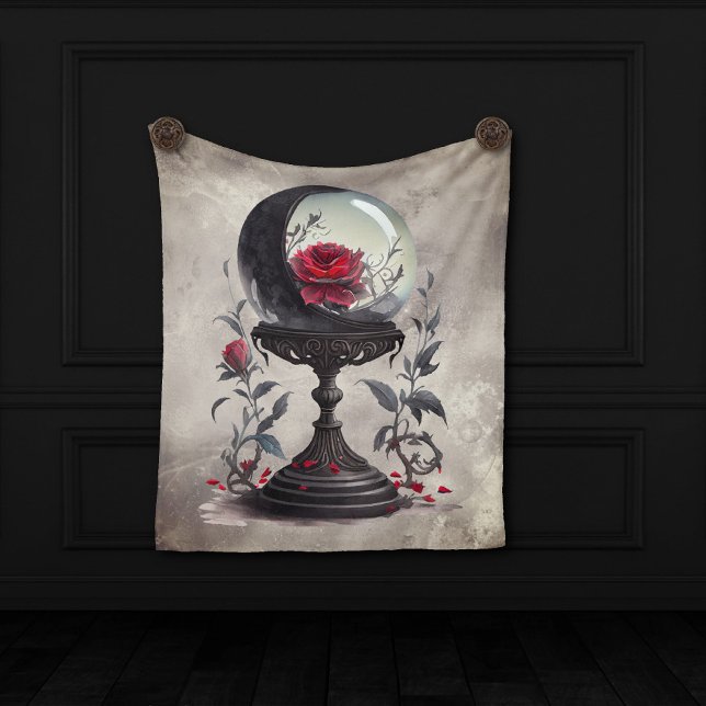 Boudoir | Crystal Ball Crescent Moon Red Roses Fleece Blanket (Creator Uploaded)