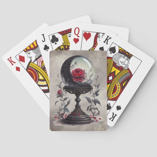 Boudoir | Crystal Ball Crescent Moon Red Roses Poker Cards (Back)