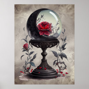 Boudoir Crystal Ball Crescent Moon Red Roses Poster