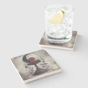 Boudoir Crystal Ball Crescent Moon Red Roses Stone Coaster